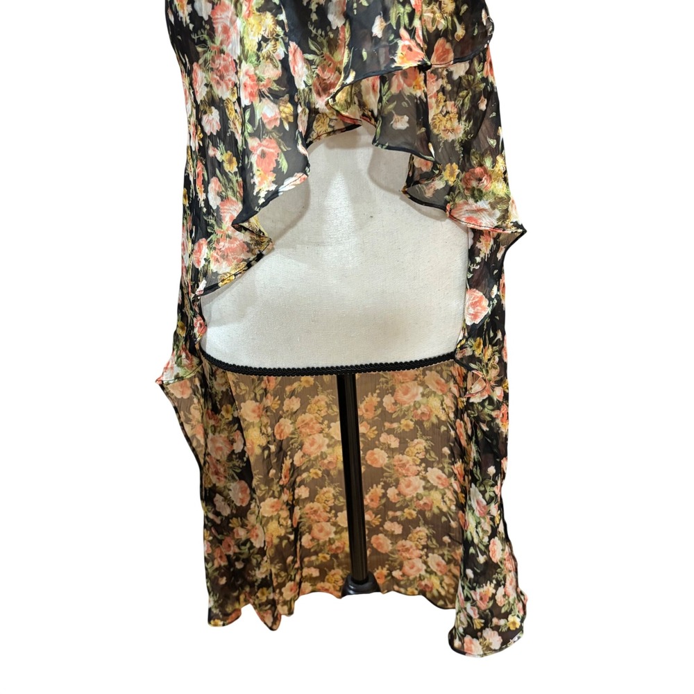 UNIF Black Floral Sheer High Low Chiffon Cami Top Dress Spaghetti Strap XS NWT - Picture 5 of 11